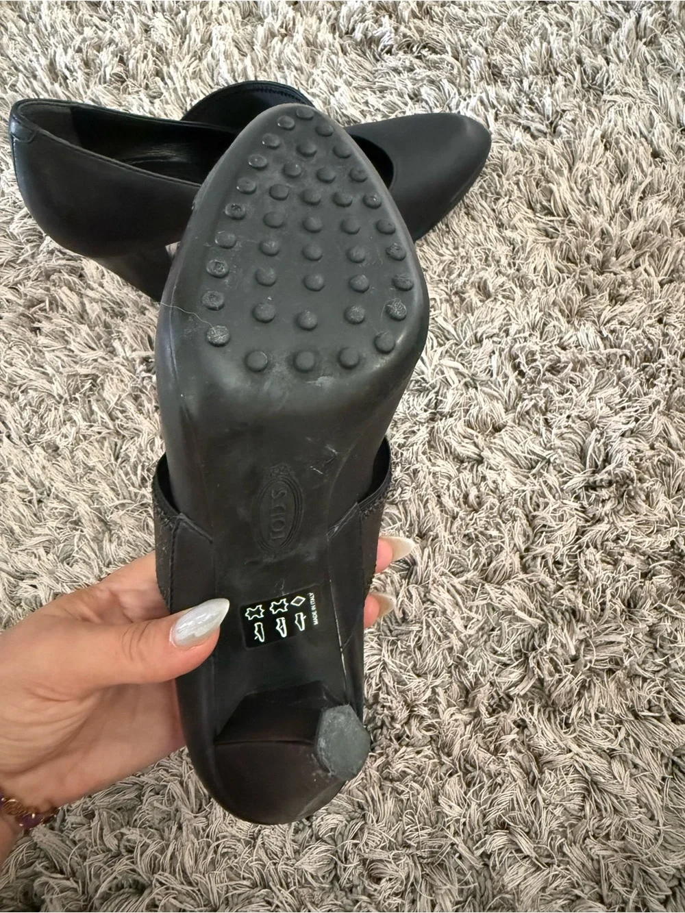 Tod's Black Leather Mary Jane Stiletto Pumps with Wide Elastic Straps